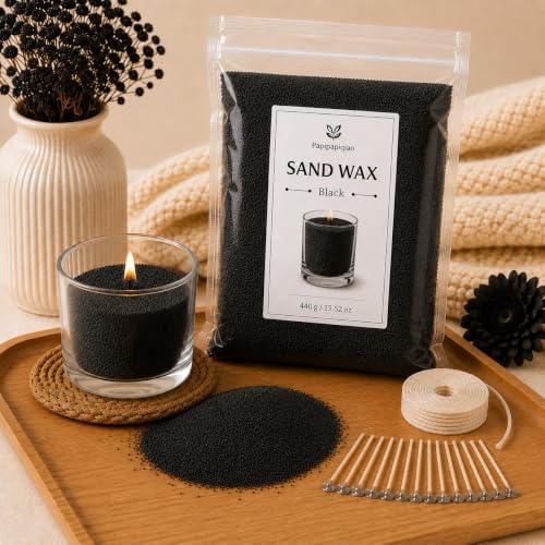 Sand Wax for Candle Making, 440g Refillable Candle Wax Sand, Black