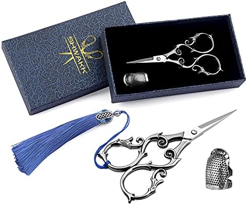 SHWAKK Embroidery Scissors 4.45in Ancient Gray Gourd Flower Sewing Scissors