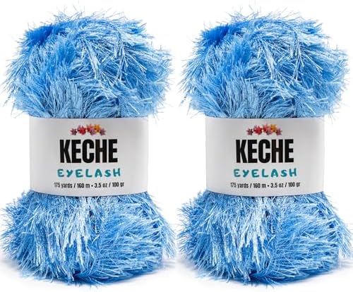 Eyelash Fun Fur Yarn - Premium Soft Crochet Yarn DIY Hand Knitting 100% Polyester 175 Yds 3.53 Oz (Pack of 2) - Blue