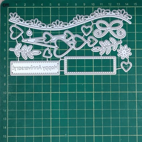 Scrapbooking Die-Cuts, Layer Frame Net Set Metal Cutting Dies for Card Making, Paper Craft Template, Background Embossing Stencils, DIY Album Décor (Anniversary Heart Border-14.5x7.9cm)