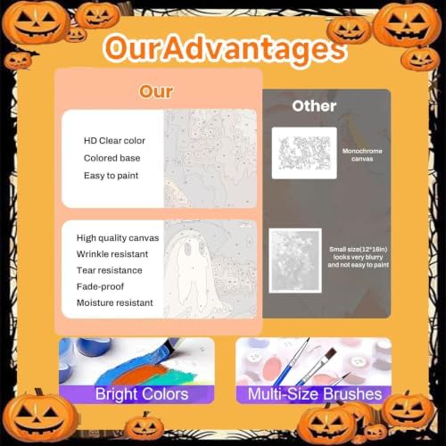 Spooky Paint by Numbers for Adults, Halloween Paint by Number on Canvas