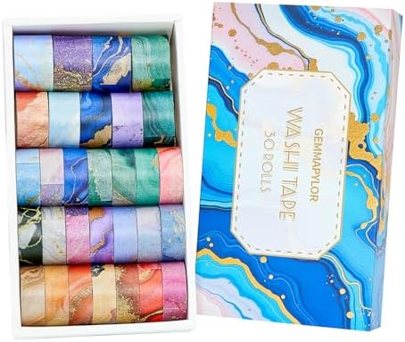 Marble Washi Tape Set 30 Rolls,Decorative Masking Tape for Junk Journal, Scrapbooking Supplies, DIY Crafting Supplies