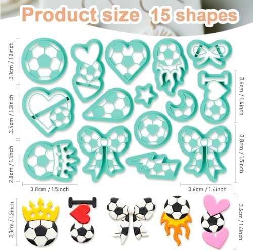 15Pcs Football Polymer Clay Cutters Set Cheer Clay Earrings Cutters for Adults Polymer Jewelry Cutter with Earrings Accessories DIY Craft Supplies