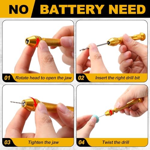 Zhehao 59 Pcs Hand Drill Bits Set Micro Drill Bit Set for Crafts, Gold