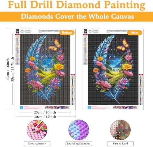 Diamond Art Kits for Adults & Beginners, Feather Diamond Painting Kit