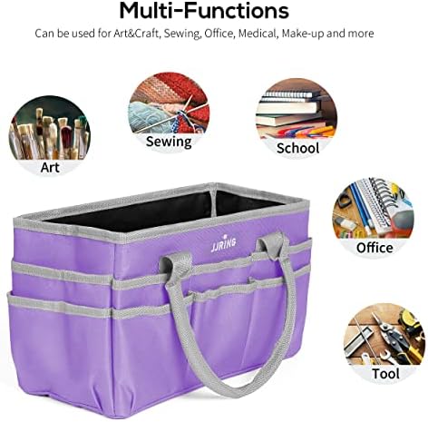 JJRING 600D Nylon Craft & Art Organizer Tote Bag With Pockets, Purple