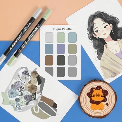ZSCM 12 Gray Acrylic Paint Markers, Dual Fine & Brush Tip Acrylic Pens