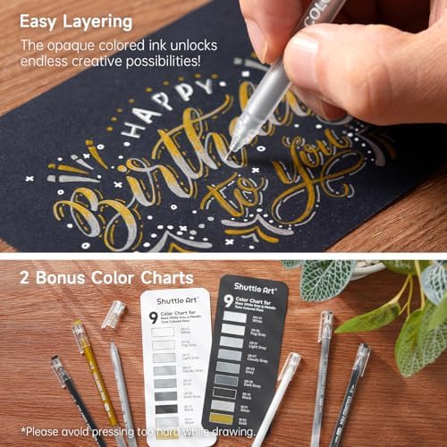 Shuttle Art Colored Pens, 22 Black White Gray & Metallic Tone Colors Cute Journal Pens 0.6mm Fine Point Colored Gel Pens for Black Paper Writing Drawing Journaling Note Taking School Office Home