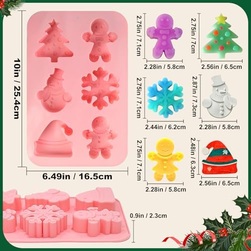 Gingerbread Soap Molds, 2 Pack Christmas Theme Silicone molds 12 Cavity | Xmas Tree Snowman Santa Hat Snowflake 5 Shapes Soap Mold for Lotion Bar Beeswax Resin Candle, Baking Mold for Chocolate