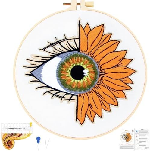 Crafmanoe Sunflower Eyes Embroidery Kits for Beginners Adults, Hand Embroidery Starters Kits, Stamped Cross Stitch Kits Needlepoint Kits for Beginners Adult, Embroidery Hoop, Thread and Video Tutorial