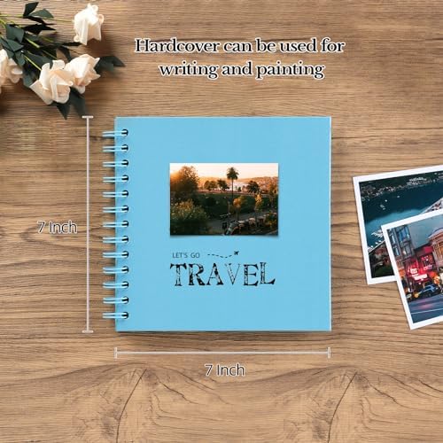 potricher 7 x 7 Inch Small DIY Scrapbook Photo Album 40 Pages, Blue | Thick Kraft Paper Scrap Book Photo Albums, Memory Book for Wedding, Anniversary, Baby, Family, Travel, DIY Projects