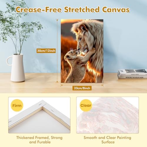 Bowetile Framed Lion Paint by Numbers Kit for Adults, Adults' Paint-by-Number Lion Kits on Canvas, Painting by Numbers Animals, DIY Acrylic Number Painting for Home Wall Decor, 8x12in