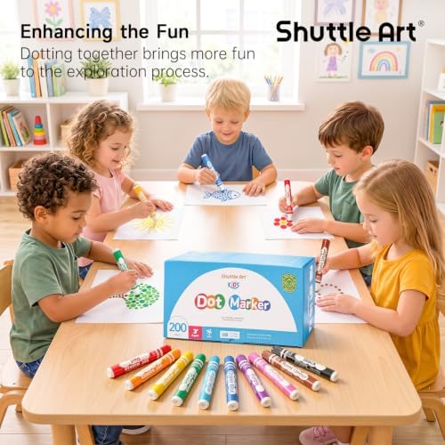 Shuttle Art 200 Pack Dot Markers, 10 Colors x 20 Sets Washable Bingo Daubers for Kids Toddlers, Non-Toxic Water-Based Art Supplies for Preschoolers and Classroom