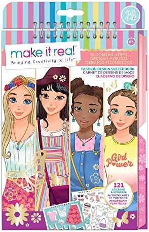 Make It Real - Fashion Design Sketchbook: Blooming Vibes - Kids Fashion Design Kit - Coloring Book for Girls 6-14