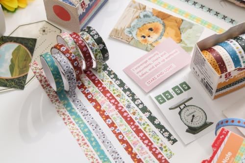 YUBBAEX 8 Rolls Basic Washi Tape Set Cute Pattern Masking Decorative Tapes for Arts, DIY Crafts, Journals, Planners, Scrapbooking, Wrapping (Primary Mix)