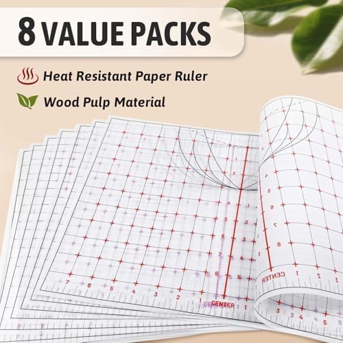 TransOurDream Heat Transfer Paper Supplies Reusable Direct Heat Resistant Tshirt Ruler Guide 10-Pack 16'' Large Cuttable Alignment Ruler, Special/V-Neck/Round Vinyl Centering Tool, S-5XL Adult Youth