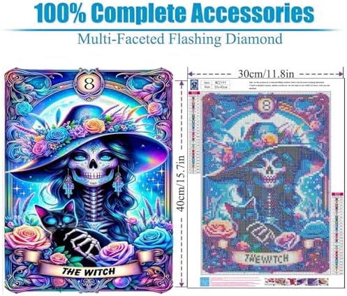 Lophomie Diamond Art Kits for Adults, 5D Skull Witch Diamond Painting Kits
