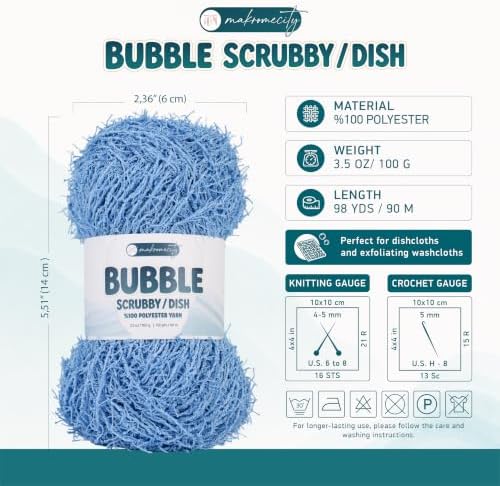Makromecity Bubble Scrubby Yarn - 100% Premium Polyester Yarn for Crocheting and Knitting - 3.5 Oz (100g), 98 Yds (90m) - Ideal for Dishcloths, Crafting & Bath Washcloths (Baby Blue, 3 Skeins)