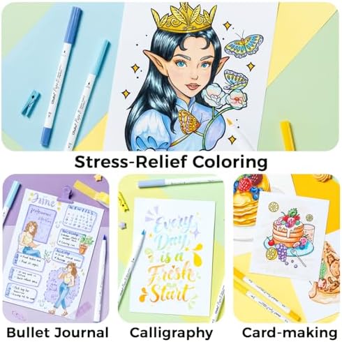 Ohuhu Adult Coloring Book 30 Patterns with 40 Colors Paper-Friendly Markers 230gsm Spiral Bound Coloring Book for Adults Relaxation Water-Based Markers for Adult Coloring Books No Bleeding - Pupe B