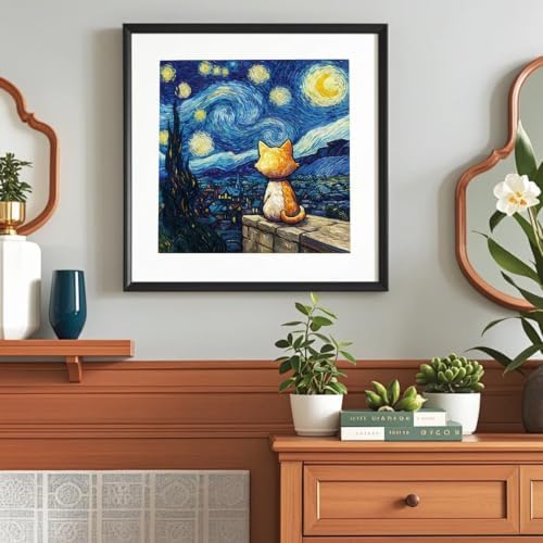 VeGuude Diamond Art Kits for Adults Starry Night Cat Diamond Painting Kits
