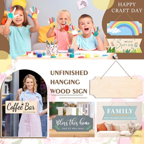 30 PCS Unfinished Wood Crafts Blanks Rectangle Hanging Wood Sign Plaque Wooden Slices Banners with Ropes for Pyrography Painting Writing DIY Home Crafts Supplies