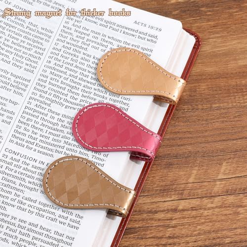 3PCS Vintage Magnetic Leather Bookmark, Leather Magnetic Bookmarks for Women, Magnetic PU Bookmarks Clip Book Accessories, Rhombic Pattern