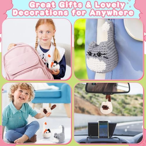 Cat Crochet Kit for Beginners-3PCS Cats Crochet Kits,Teacher Appreciation Gifts for Women, Crochet Starter Kit with Step-by-Step Video Tutorials,Crochet Animal Kits DIY Craft Learn to Crochet Kits