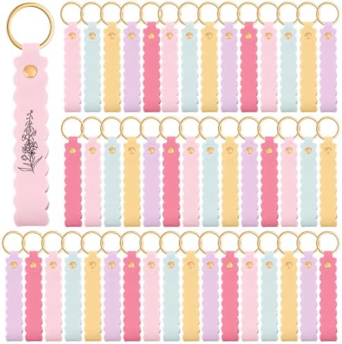 Scalloped PU Leather Keychain Blanks Laser Engraving