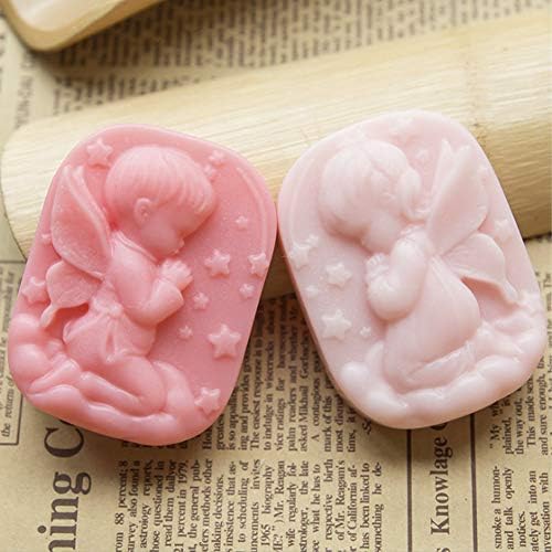 WANDIC 1 Piece Angel Silicone Soap Mold, 4-Cavity 3D Angel Candy Chocolate Making Mold Homemade Candle Drip Glue Mold Gypsum Making Supplies for DIY Crafts