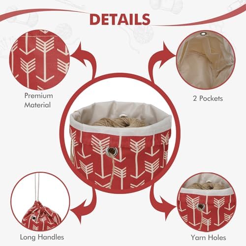 TOGETRUE Yarn Bag, Small Knitting Crochet Bag, Portable Yarn Storage Bags Organizer for Crocheting Project, Store Skein Ball, Short Knitting Needle (Red)