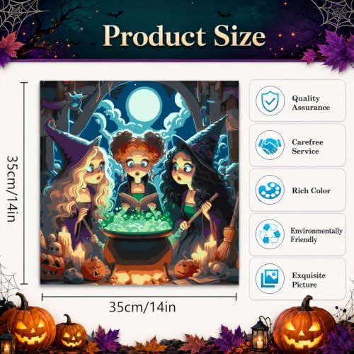 Halloween Paint by Numbers Kit for Adults,Witch Paint by Number 14x14 inch