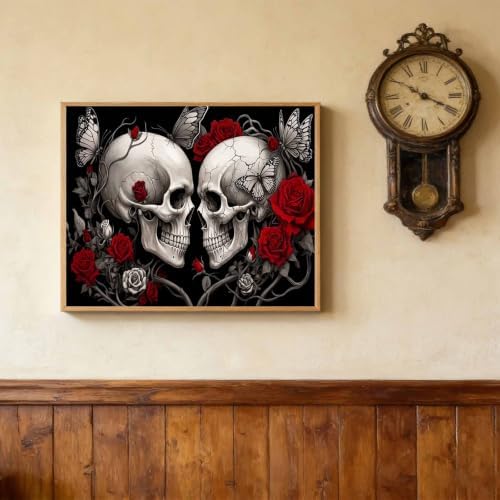 Skull Couple Diamond Art Kits for Adults, Gothic Love Diamond Painting
