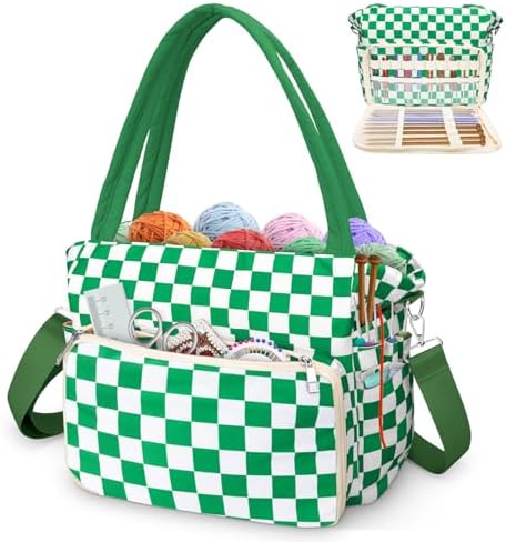 DALINDA Crochet Bag Organizer,Yarn Bag and Tote- Yarn Storage with Multiple Pockets for Crochet Supplies, Knitting Bag for Gifts,Portable & Durable