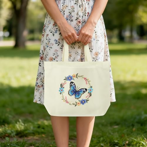 ERKOON Canvas Tote Bag Embroidery Kit for Beginners, Floral Arts Crafts Cross Stitch Kits for Adults Including Stamped Embroidery Bag with Hoops, Needle, Instruction and Color Threads (Butterfly)