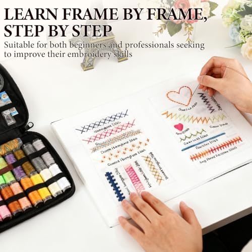 Embroidery Stitch Book Kit - Portable Embroidery Book with Multiple Sewing Tools & Instructional Tutorial, DIY Stitches for Beginners & Enthusiasts (1 Set)