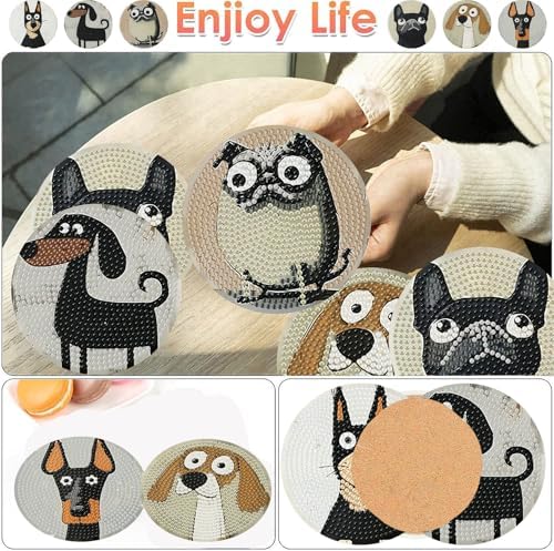 ijbnhd 6 Pcs Dog Diamond Painting Coasters Kits with Holder