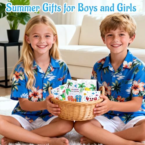 24Set Summer Arts & Crafts for Kids Adults Bulk, Hawaiian Summer Activity DIY Puzzle Kit with Beach Tropical Palm Tree, Luau Ocean Theme Painting for Classroom Party Favors Gift Coloring Game Supplies