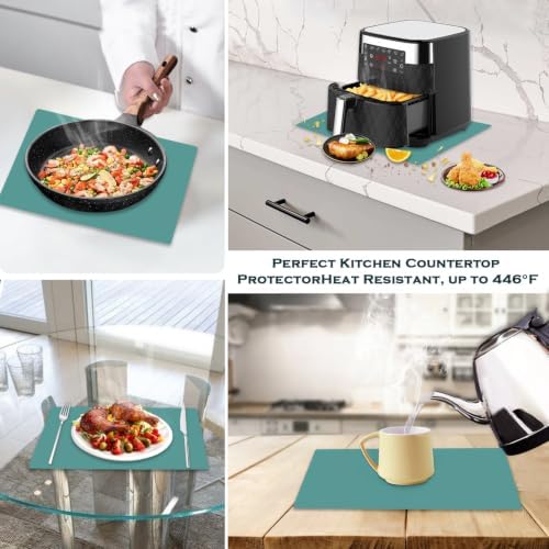 Dark Green Countertop Mat - Silicone Table Kitchen Desk Mat - Non-Slip & Heat Resistant - Dinner Placemat Pastry Dough Rolling Mat 15.7 x 11.8 inches