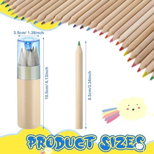 Kosiz 24 Pack Mini Colored Pencils with Sharpener Bulk 3.5" Drawing Portable Handheld Coloring Pencils in Tube Back to School Gifts for Students Artists Writing Sketching