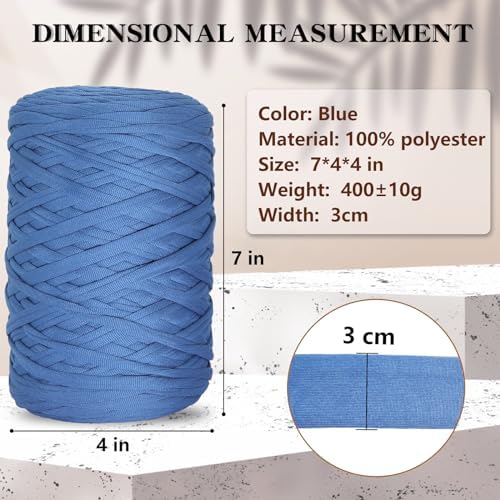 2 PCS 800g T-Shirt Yarn Elastic Fabric Crochet for DIY Knitting, 260 Yards Spaghetti Thick Knitting Yarn for Hand DIY Bag Basket Cushion Crocheting Projects,Home Decor (Blue)