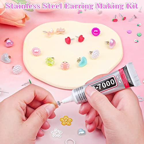 Anezus Jewelry Glue With 600pcs Stainless Steel Earring Posts and Backs - Hypoallergenic Blanks With Rubber Backs for Jewelry Making Supplies and Findings