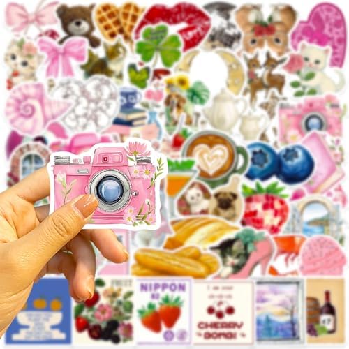 DothRayan 100pcs Y2K Coquette Pink Aesthetic Waterproof Stickers, Vintage Pink Girls Stickers for Water Bottles,Laptop Scrapbook Computer Phone Guitar Aesthetic Decals