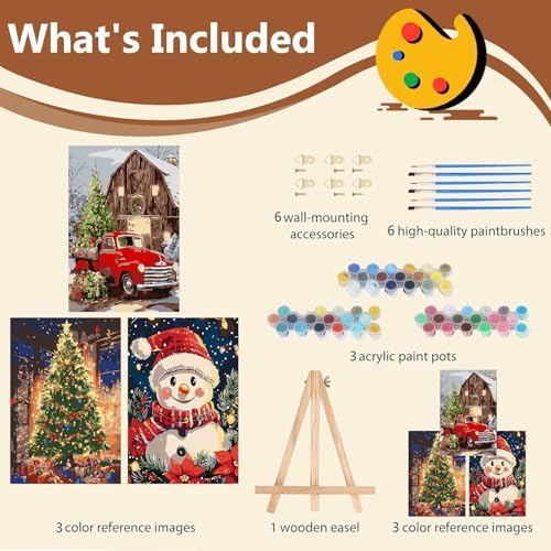 Axquilon 3 Packs Christmas Framed Paint by Numbers Kit for Adults 8x10in