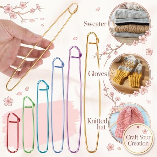 HJZHII 12Pcs Knitting Stitch Holder, 6 Sizes Colorful Crochet Stitch Holder