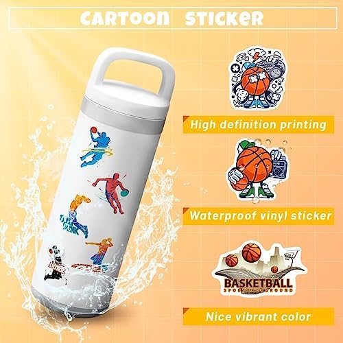 Basketball Stickers for Kids Teens Adults, 100PCS Vinyl Waterproof Basketball Sports Stickers for Water Bottle Laptop Skateboard