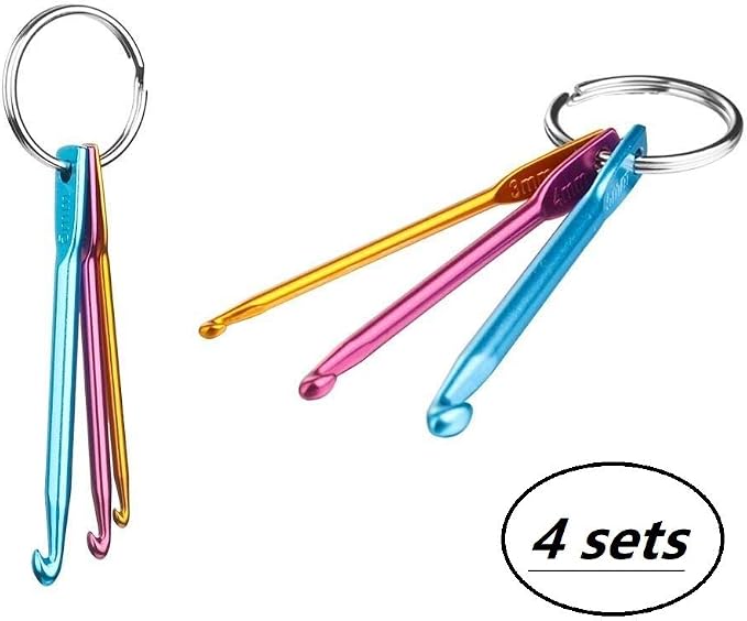 Zuoyou 4 Sets Mini Keychain Aluminum Crochet Hooks Knitting Needles | 3 Sizes/Set (3mm,4mm,5mm) Suitable for Yarn Knitting Beginners
