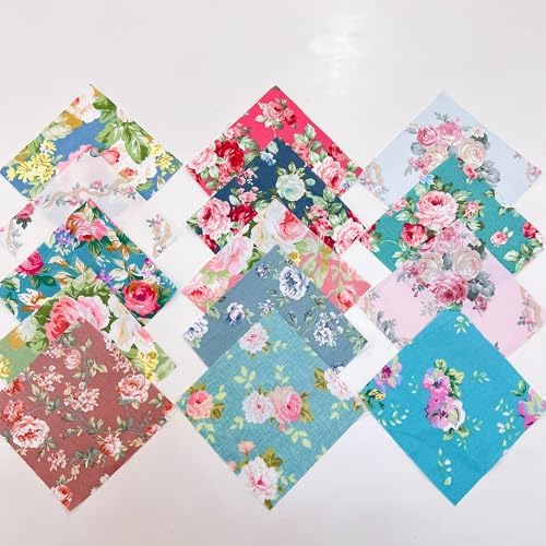 Cotton Fabric DIY Making Supplies Quilting Patchwork Fabric Fat Quarter Bundles DIY for Quilting Cotton Patchwork Cushions (14pcs Flowers, 9.8" x 9.8")