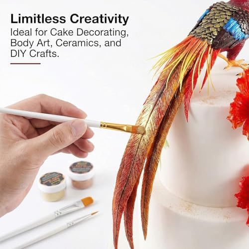 6 Pcs Cake Painting Brushes Set with 2 Pcs Straight and Curved Tweezers Food Decorating Brush for Dusting Edible Glitter and Color for Pastry, Cookie, Cakes Decoration