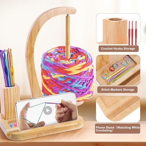 FOGWOWO Yarn Holder for Crocheting,Crochet Gifts,with Storage & Phone Stand