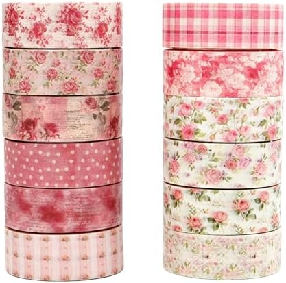 12 Rolls Floral Washi Tape,Vintage Washi Tape,Flower Tapes for Journaling Supplies,Stickers for Journaling,Colorful Stickers for Scrapbooking,Daughter Gifts,Friends Gifts